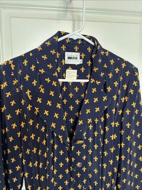 Leslie Fay Navy Dress with Gold Fleur-de-Lis Print